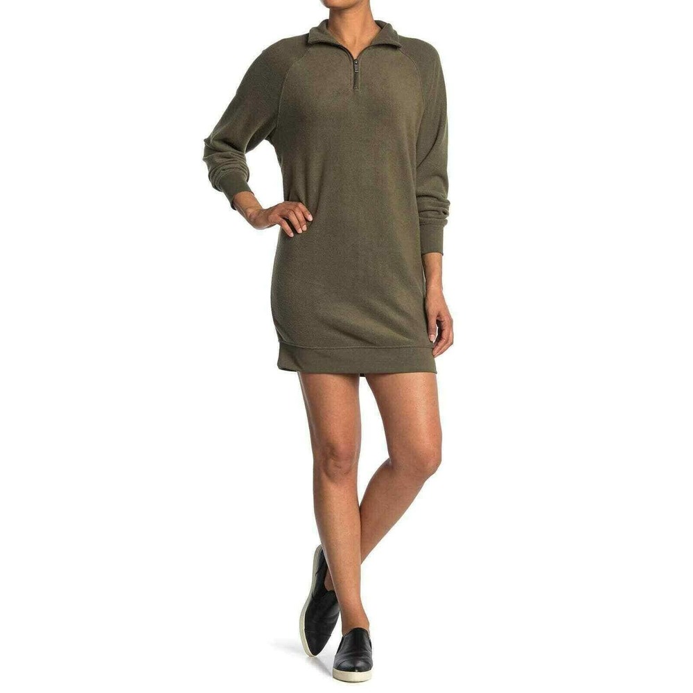 Abound Quarter Zip Fleece Sweatshirt Dress In Olive Night Medium